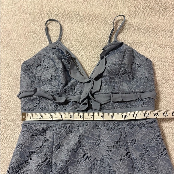 Bardot Vienna Dusty Blue Lace Midi Dress Spaghetti Strap Ruffle Crochet Lace - Picture 10 of 14